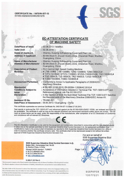 Porcellana Huaying Soft-packing Equipment Plant Ltd. Certificazioni